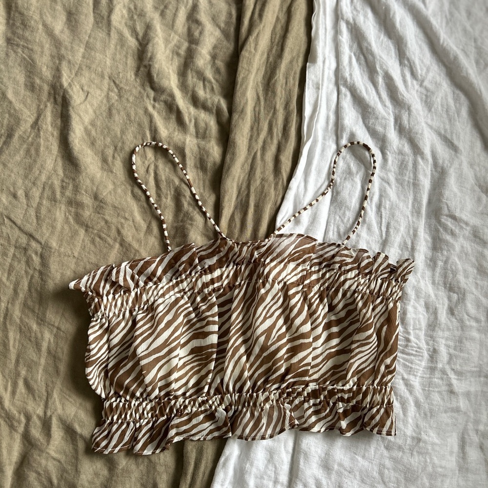 Wray Beige Zebra Print Tube/Halter Top